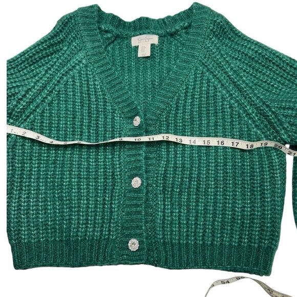 Jessica Simpson Emerald Green Knit Cardigan Jeweled Buttons V-Neckline Size M - Picture 4 of 13